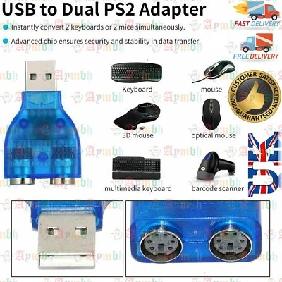 USB 2.0 Male to 2 Port PS2 Female Converter Adapter Adapter For Keyboard Mouse - Image 1 of 4