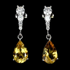 Pera Citrino, Amatista 9x6mm Cz Bañado en Oro Blanco 925 Pendientes de Plata Ley - Imagen 1 de 16