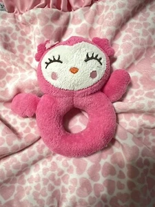 2016 Carters Pink Owl Lovey with Hearts Ruffle Trim Security Blanket Plush - Picture 1 of 7