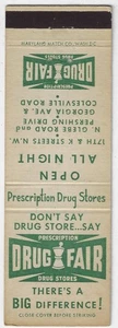 Vintage Matchbook Cover Don't Say Drug Store say Drug Fair . - Picture 1 of 3