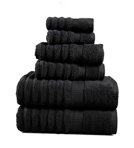 Black Towels Bathroom Sets - 2 Large Bath Towels, 2 Hand 6 Piece Set 04: Black - Picture 1 of 8