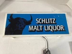 1970's Schlitz Bull Malt Liquor Light Up Advertising Sign Works 19.5" x 7.75" - Picture 1 of 2