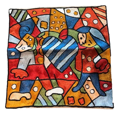 Abstract Whimsical Modern Stitched Kashmir Chain Stitch Aari Kani Pillow Cover - Image 1 of 4