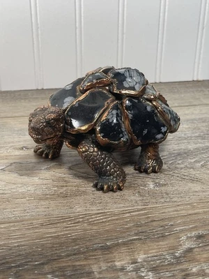 Figura de tortuga marina de cobre concha de piedra de ágata blanca y negra Foto 1 de 4