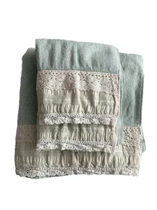Vintage Avanti Gäste blau Handtuch Deko Bad Spitze Häkelborte 4 Stück Set - Bild 1 von 15
