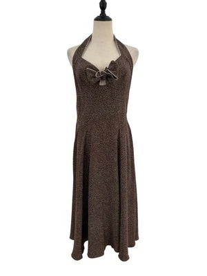 Vestido De Colección Años 90 Kay Unger Seda Marrón Lunares Halter Pin Up Rockabilly Columpio 10 Foto 1 de 4