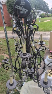 Black Wrought Iron & Crystal Chandelier Modern 26" Perfect For Dining Room - Image 1 of 2