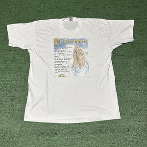Vintage 90s Jesus Lord's Prayer Graphic T Shirt Gray Religous Size 2XL - Picture 1 of 4