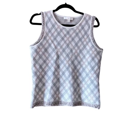 Camiseta sin mangas Etcetera Argyle tejida para mujer talla S flecos ribete sin mangas pulóver Foto 1 de 4