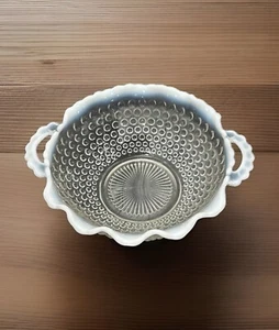 Vintage Anchor Hocking Moonstone Ruffled Serving Bowl Candy Dish 7 1/4” Hobnail - Picture 1 of 9