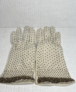 Vintage Women's Beige Beaded Double Woven Gloves Size Small Hong Kong - Picture 1 of 6