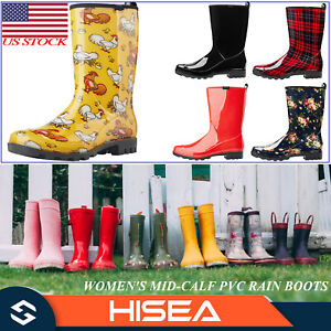 HISEA Women Rain Boots Waterproof Gardening Mud Work Boots Mid-Calf Wellies Boot