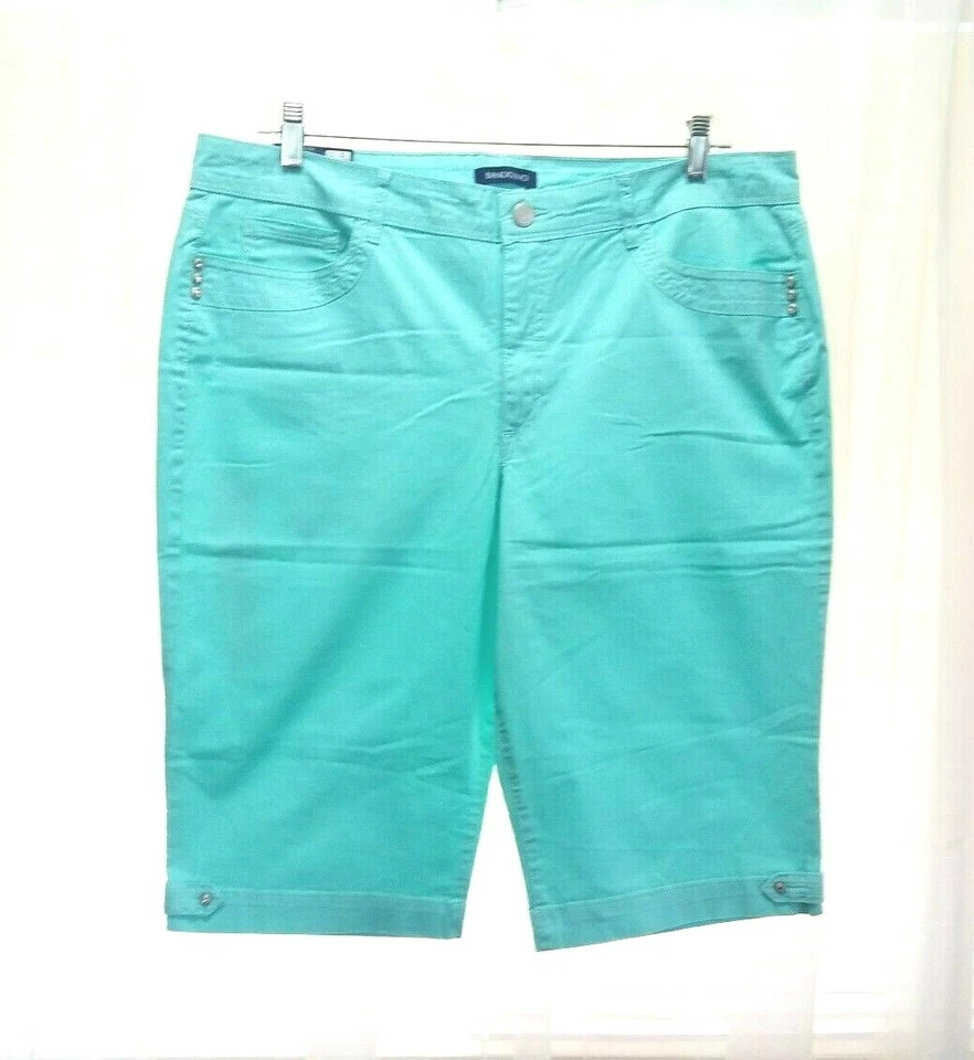 NUEVO MUJER BANDOLERA BRADY CAPRI GOTA DE LLUVIA VERDE SKIMMER CAPRI SHORTS TALLA 18 Foto 1 de 3