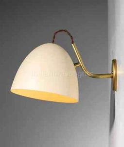 1950 Mid Century Messing matt weiß Wandleuchter Industrial neben Wandleuchte - Bild 1 von 6