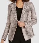 $840 Elie Tahari Women Beige Black Jezebel Tweed Frayed-Trim Plaid Coat Jacket 6