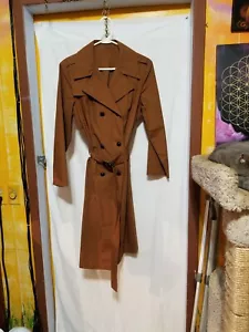 Vintage 1970's Brown Mod Hip Punk Rock Trench Coat Sears w/ belt & Large Collar - Picture 1 of 12
