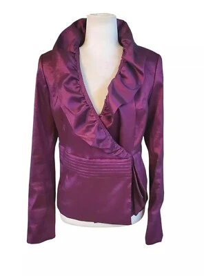 Blusa feminina Nipon Boutique rosa brilhante formal babados - botões de pressão laterais tamanho 14 - Imagem 1 de 4