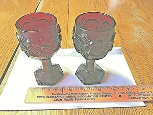 Avon Ruby Colored Goblets/Wine Glasses, Matching Pair, 5 Inches Tall, 1970's. - Picture 1 of 4