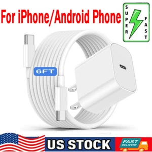 20W TypeC Fast Charge Power Adapter Charger 3/6ft Cable For iPhone Android Phone - Picture 1 of 17