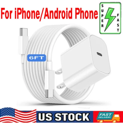 20W TypeC Fast Charge Power Adapter Charger 3/6ft Cable For iPhone Android Phone - Image 1 of 4
