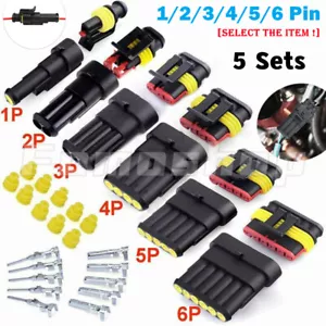 5 Sets 1-6 Pin Way Car Automotive Electrical Wire Connector Plugs Kit Waterproof - Picture 1 of 18