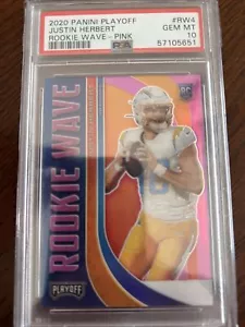 Justin Herbert 2020 Panini Playoff #RW-4 ROOKIE WAVE PINK PRIZM PSA 10 GEMA - Imagen 1 de 3