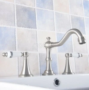 8" Breite Badarmatur Waschtisch 3 Loch Waschtisch Waschtisch Mischbatterie Nickel gebürstet - Bild 1 von 9