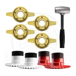 Gold 2 Bar Zenith Locking KO Caps w/ 5 Lug Locking Adapters, Set of 4 + Hammer - Picture 1 of 12