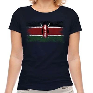 KENYA DISTRESSED FLAG LADIES T-SHIRT TOP KENYAN SHIRT FOOTBALL JERSEY GIFT - Picture 1 of 21