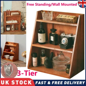 3-Tier Wooden Vintage Small Cabinet Shelf Unit Floating Wall Shelves Display Box - Picture 1 of 27