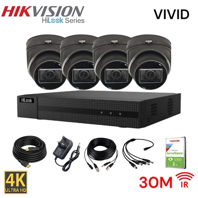 HILOOK HIKVISION 4 CH 8MP 4K DVR CCTV SYSTEM 8MP CAMERAS GREY HDD KIT - Image 1 of 4