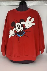 Vintage 90’s Mickey and Co. Red Mickey Mouse 2-Sided Print Sweatshirt Size 3XL? - Picture 1 of 12