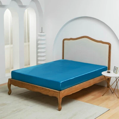 Lençol luxuoso de seda cetim cor sólida brilhante duplo queen size completo - Imagem 1 de 4