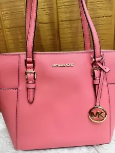 Michael Kors Charlotte Zip Top Bag Leather Handbag For Women Tea Rose Clearance - Picture 1 of 17