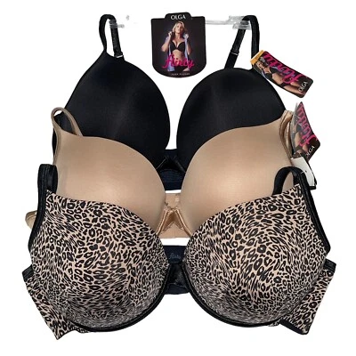 Olga Bra Underwire Deep Plunge Padded Lift Full Figure Low Cut Flirty GD0711 - Image 1 of 4