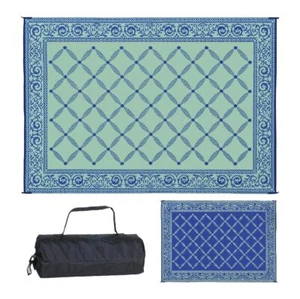 Large Deck RV Mat Reversible Rug 9 x 12 ft Outdoor Camping Blue Teal Beach Mat - Picture 1 of 5