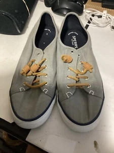 SPERRY Top-Sider 10M Charcoal Gray Women Lace Up Seacoast Canvas Boat Shoe - Picture 1 of 4