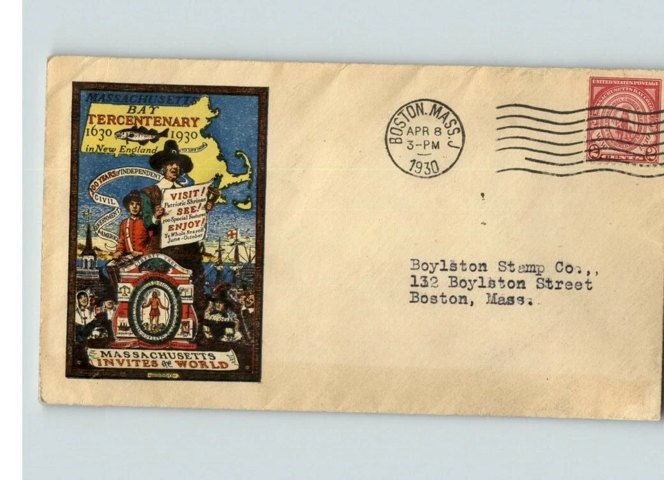 Multicolor cachet, MASSACHUSETTS BAY COLONY, 1930 canc. BOSTON, MA # 682 - Image 1 of 1