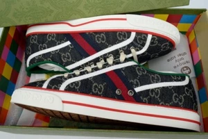 Gucci Tennis Denim 1977 Men's shoes New Red Bottom Line - Picture 1 of 5