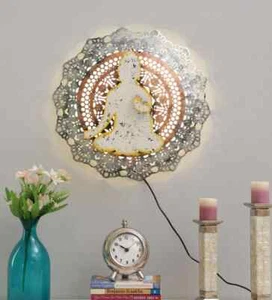 Metal Decor Buddha Divine Wall Art With Led Multicolor for Living Room - Picture 1 of 8