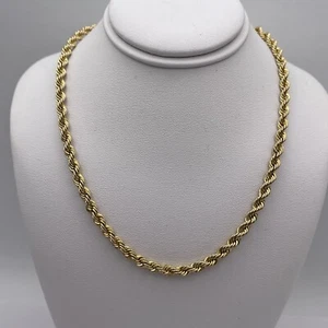 14k Yellow Gold 17.5" Semi-Solid 3.75mm Rope Chain w Spring Ring Chain Necklace - Picture 1 of 5