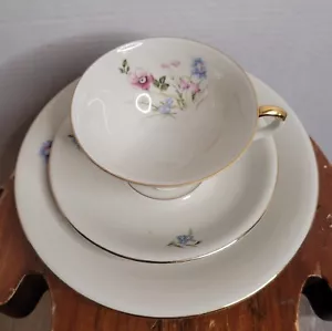 JUEGO DE 3 PIEZAS DE COLECCIÓN DE 3 PIEZAS DELICADA TAZA FLORAL, PLATILLO Y PLATO DE POSTRE HUESO CHINA - Imagen 1 de 7