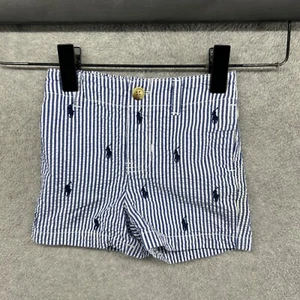 Ralph Lauren Shorts Toddler Size 6 Months Blue Striped Logos Seersucker - Picture 1 of 8