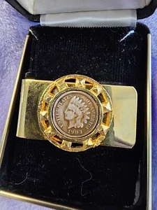 1903 Genuine Indian Head Penny Money clip with display Box - Picture 1 of 5