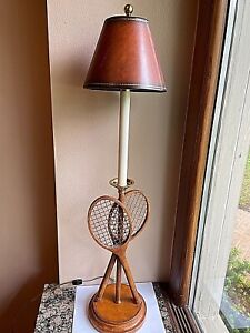 VTG Maitland Smith Double Tennis Racquet Table Lamp with Leather Shade 34" Tall