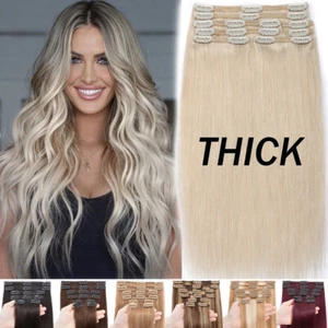 Extensiones de cabello humano Remy rubio 170G doble trama clip en cabeza completa GROSOR 8-24" - Imagen 1 de 81