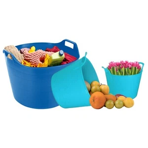 [Set of 3 or 5] Flexi Tubs 20/40/75L Garden Storage Horse Feed Bucket - Sky Blue - Picture 1 of 11