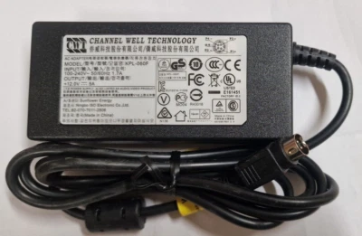 GENUINE CWT CHANNEL WELL TECHNOLOGY AC ADAPTER KPL-060F 12V 5A 4 PIN DIN - Image 1 of 4