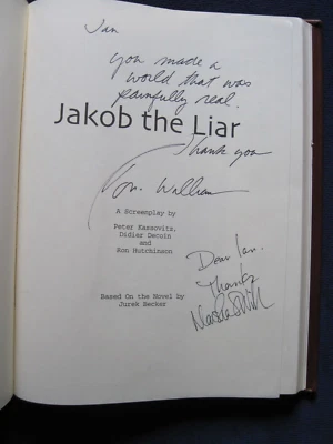 JAKOB THE LIAR SCRIPT - SIGNED to a CREW MEMBER by ROBIN & MARSHA WILLIAMS - Image 1 of 4