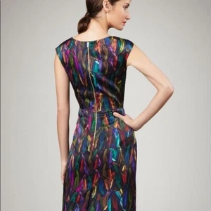 Milly Of New York 100% Silk Dress 4 Graphic Feather Print Midi Wrap Neck Formal - Picture 1 of 21
